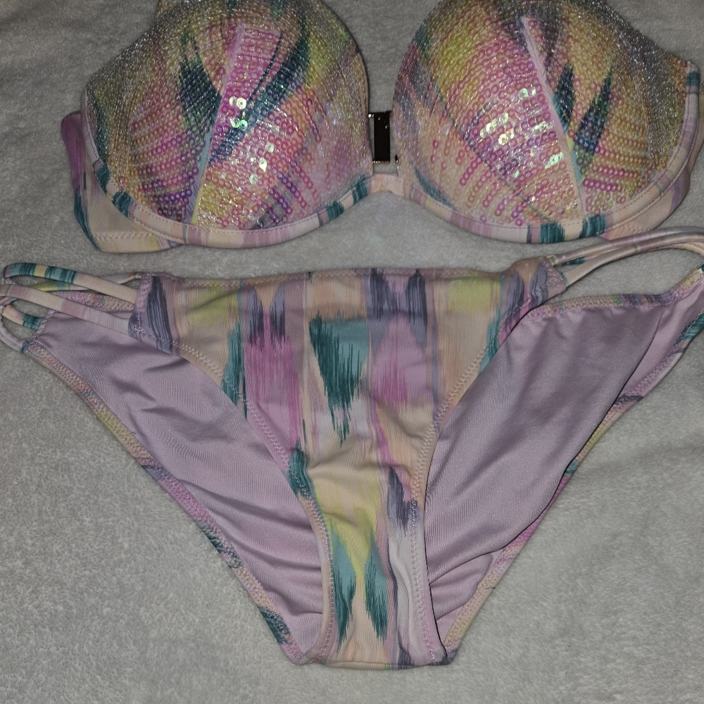 ❤️ Victoria's Secret Multicolor Bikini Sz 34D & M - Picture 15 of 15
